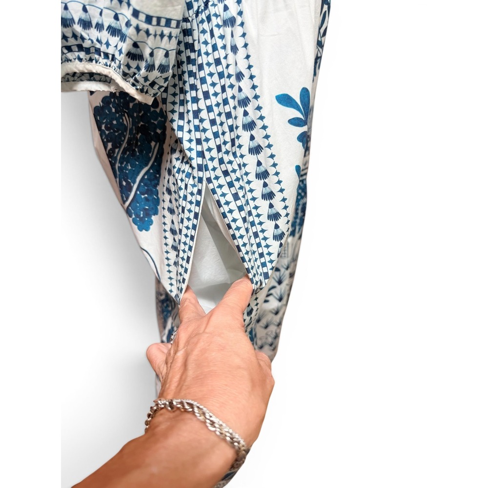 Farm Rio Ancient Garden Blue White Cotton Poplin Midi Dress L Cottagecore - Picture 9 of 13